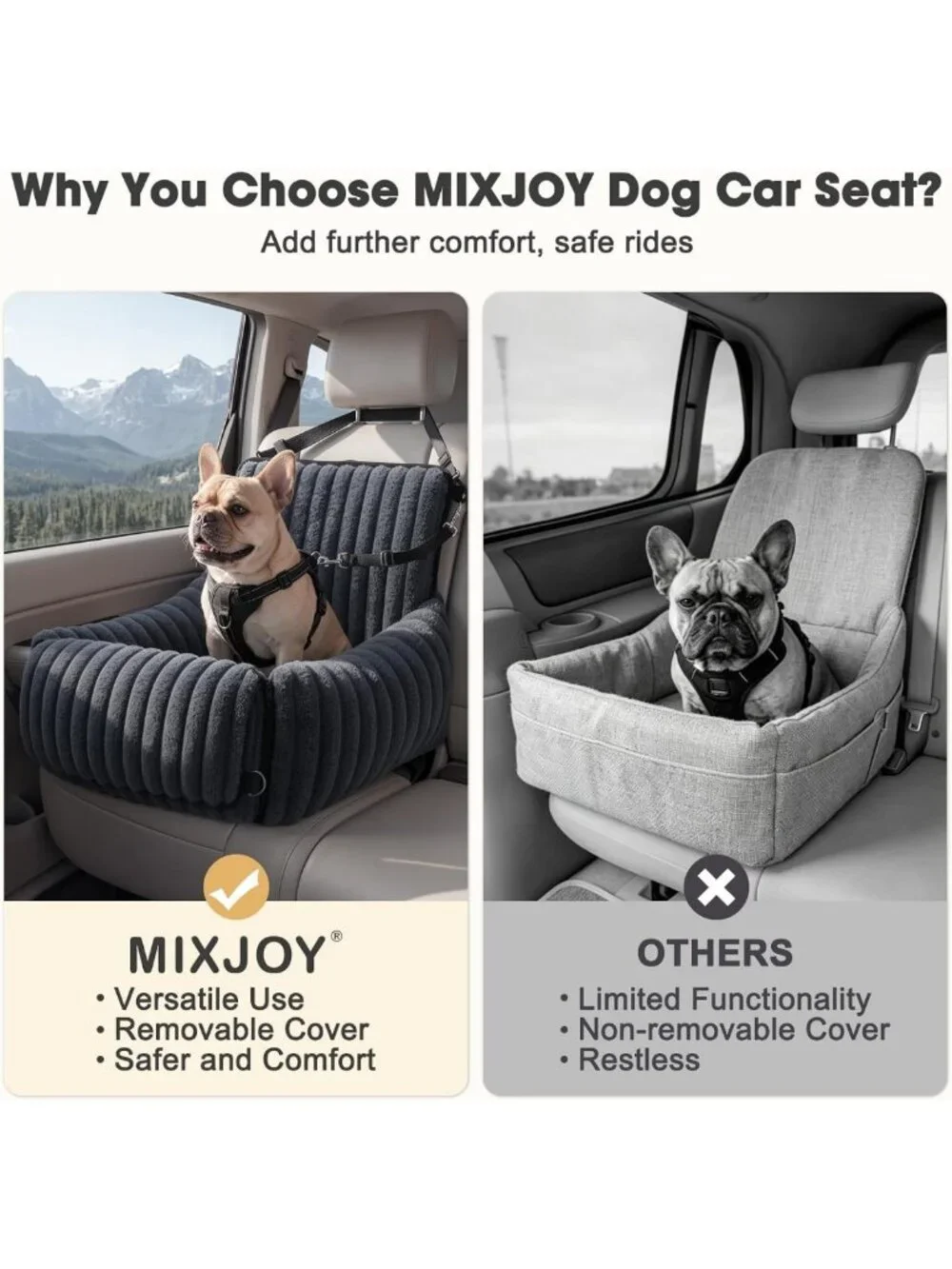 Cozy Dog Car Seat for Small/Medium Dogs, Washable Cover, Travel Bed & Safety